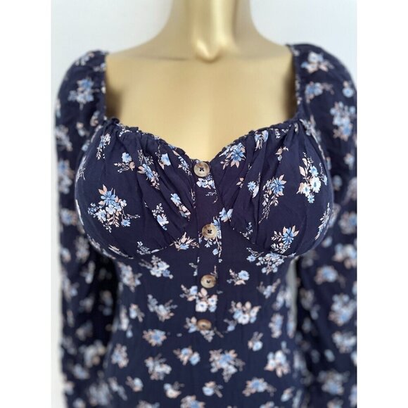 As U Wish Floral Print Long Sleeve Dainty Mini Dress Built-In Bra L Boho Style N - Picture 3 of 12